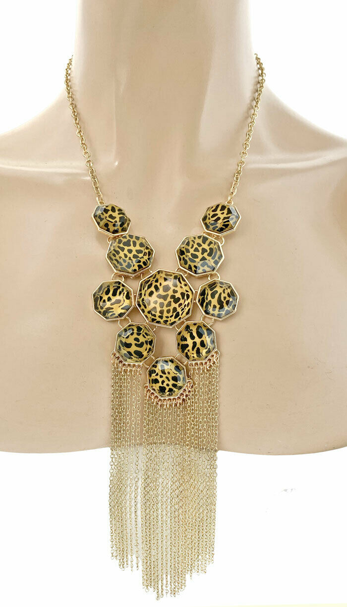 Casual Everyday Long Fringe Necklace Animal Print Leopard Jaguar Acrylic  Lucite – Anima Boutique