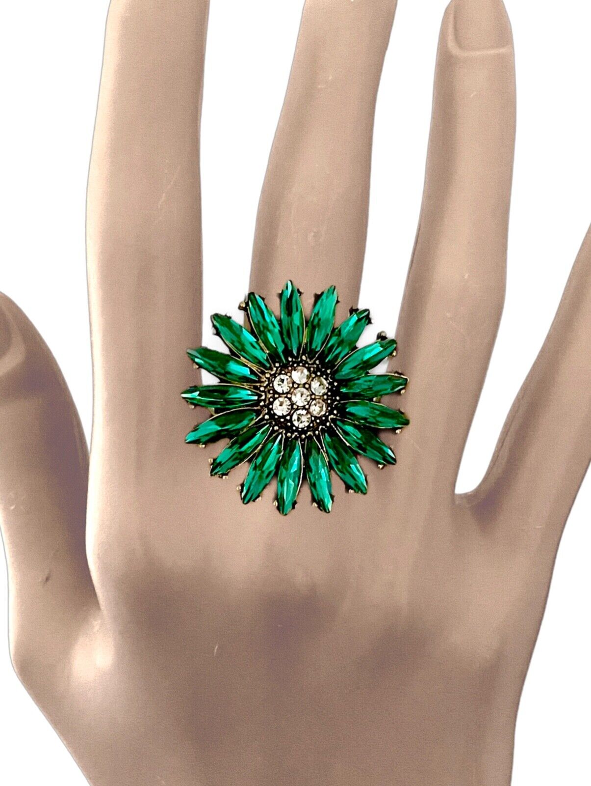 Forest Green Rhinestones Cluster Cocktail Ring Casual Everyday Costume  Jewelry – Anima Boutique