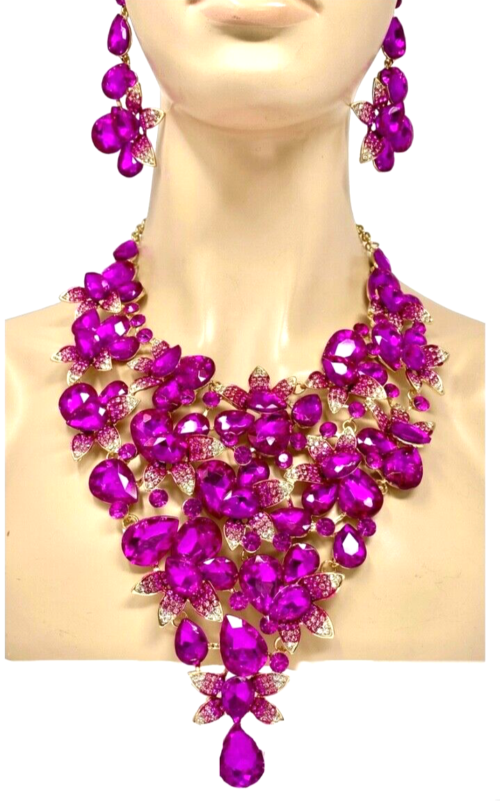 Buy Niscka Luxurious Pink American Diamond Ad and CZ Stone Studded Statement  Necklace Set Online