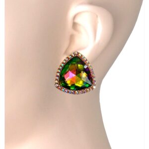 2.75” Long Ab Green Fuchsia Pink EmerAld Vitrail  Crystal Pageant Earrings 